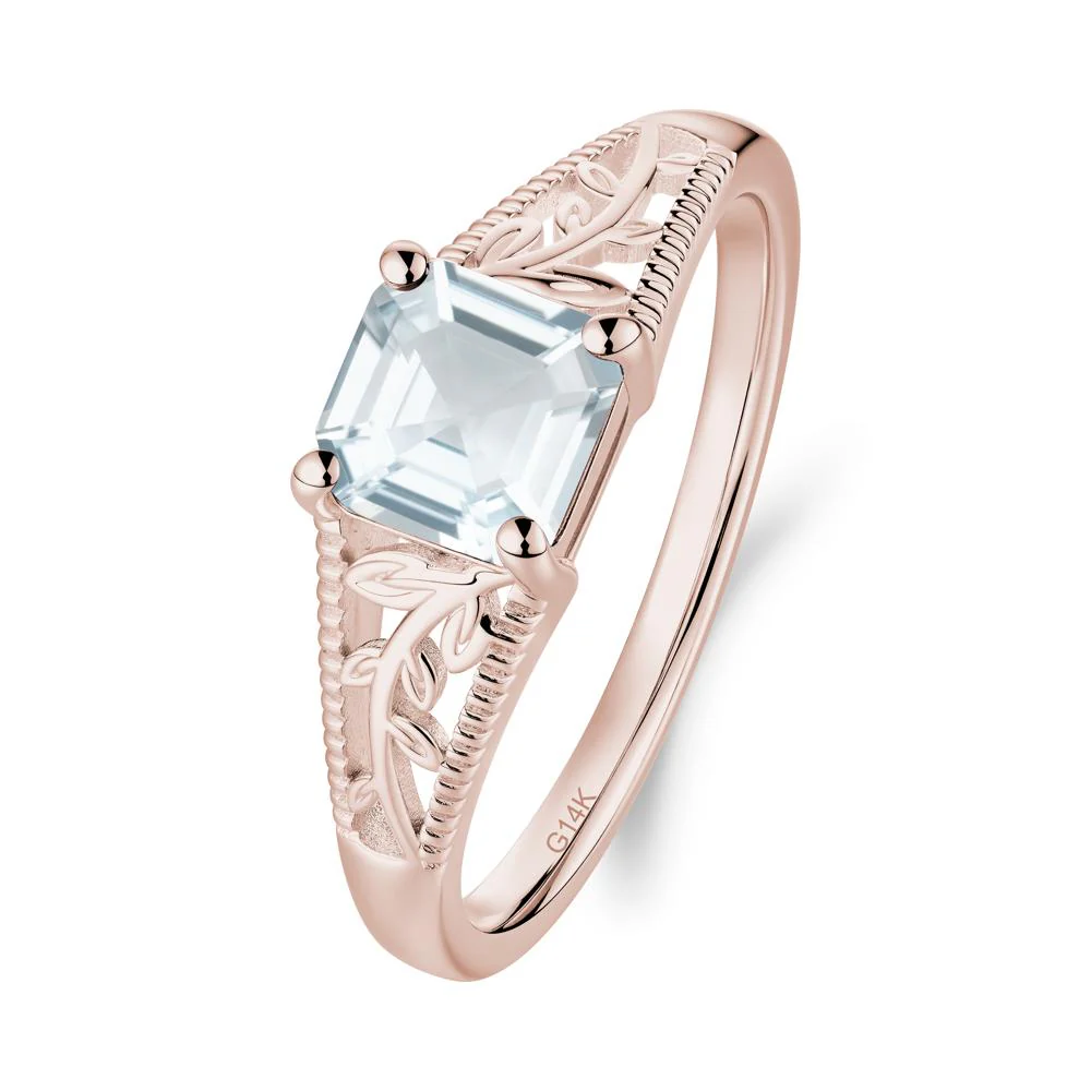 Milgrain and Filigree Leaf Aquamarine Ring - Image 5