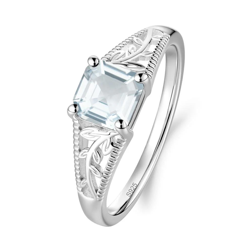 Milgrain and Filigree Leaf Aquamarine Ring - Image 7