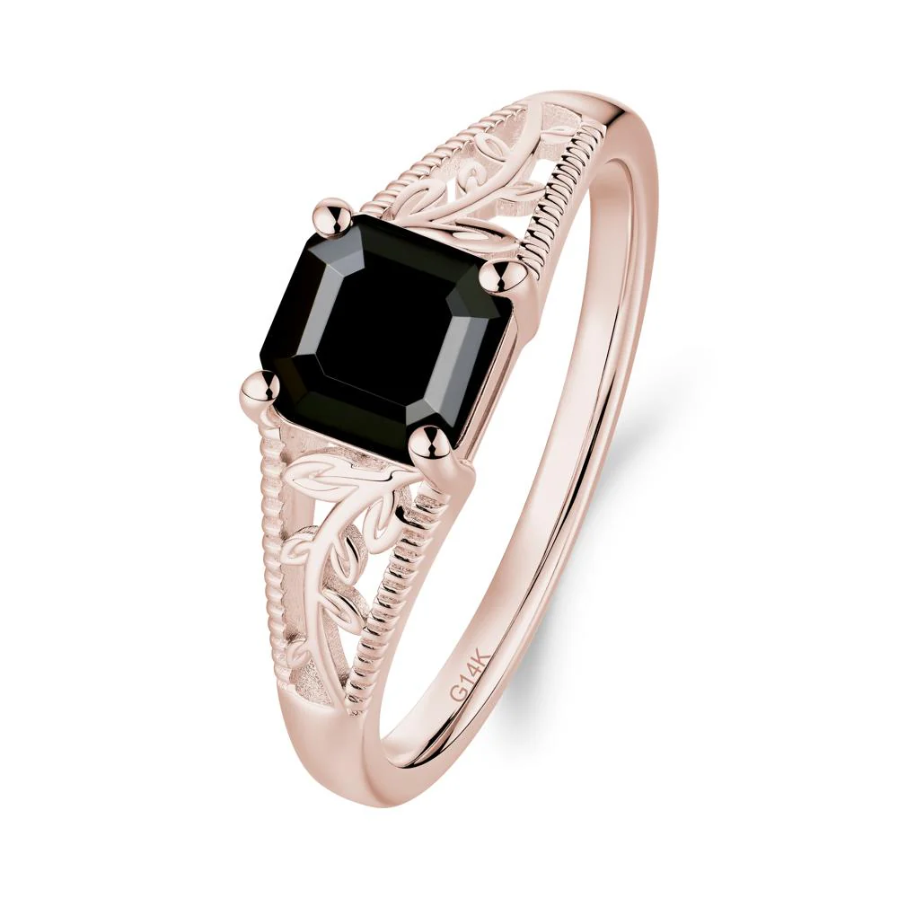 Milgrain and Filigree Leaf Black Spinel Ring - Image 2