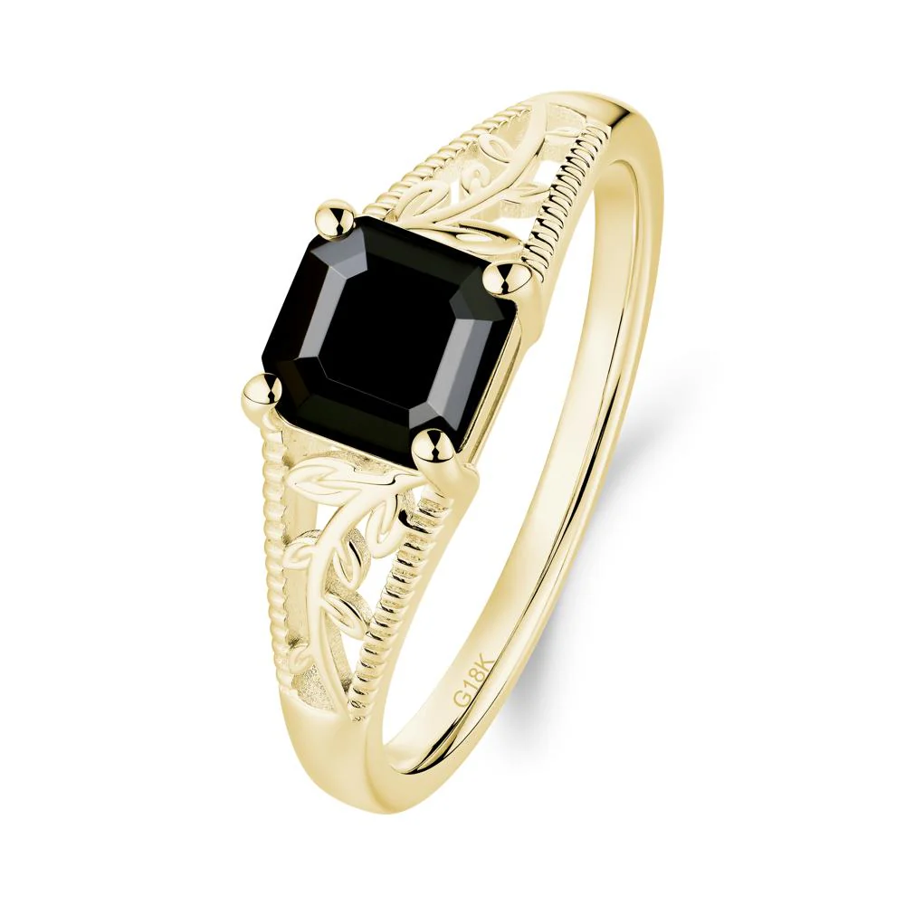 Milgrain and Filigree Leaf Black Spinel Ring - Image 4