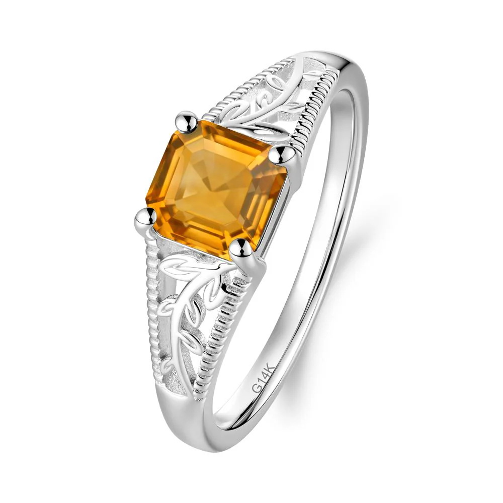 Milgrain and Filigree Leaf Citrine Ring - Image 2