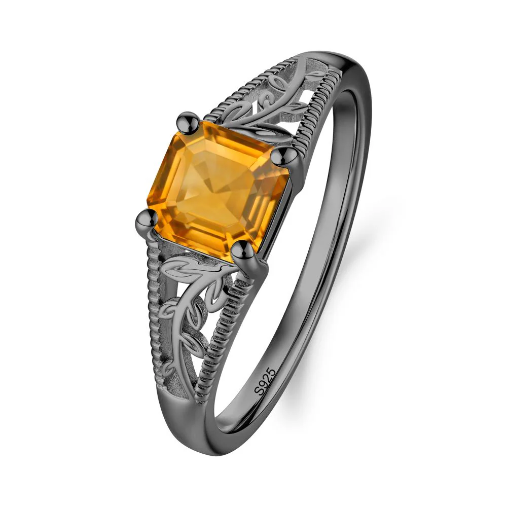 Milgrain and Filigree Leaf Citrine Ring - Image 8