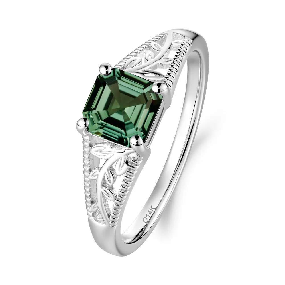 Milgrain and Filigree Leaf Green Sapphire Ring - Image 4