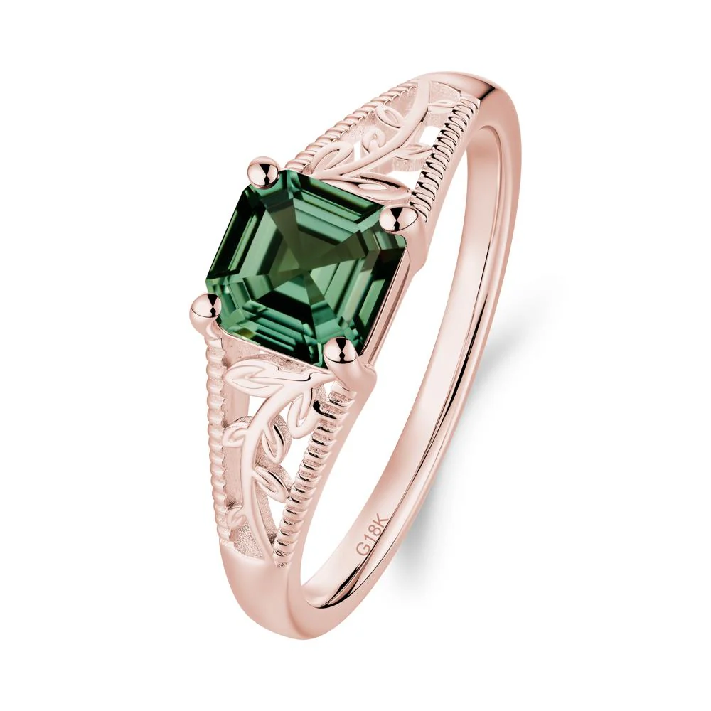 Milgrain and Filigree Leaf Green Sapphire Ring - Image 5