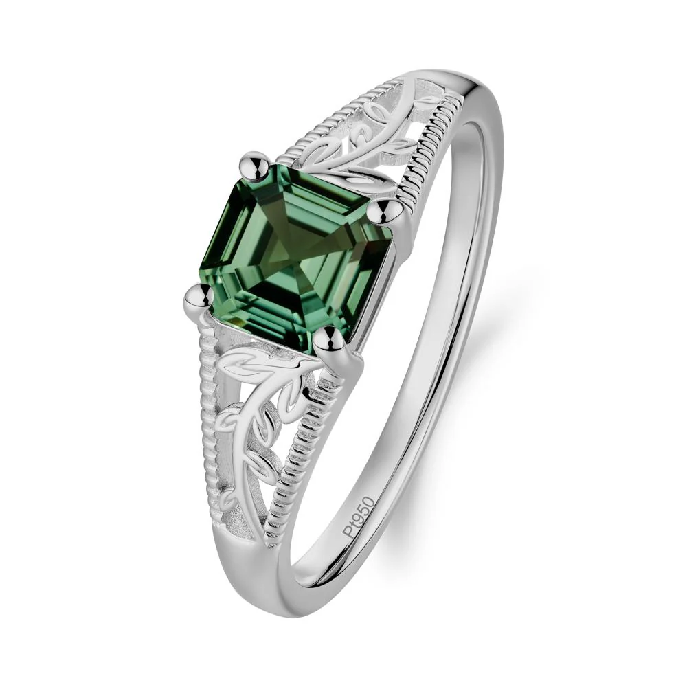 Milgrain and Filigree Leaf Green Sapphire Ring - Image 7