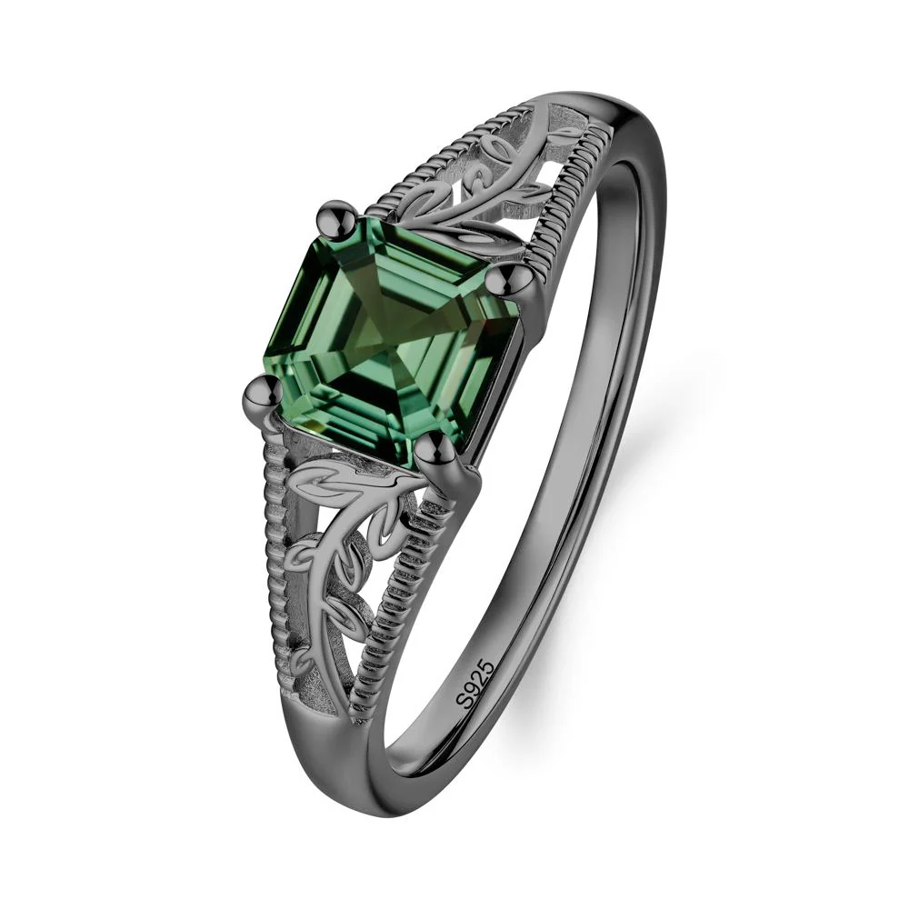 Milgrain and Filigree Leaf Green Sapphire Ring - Image 9