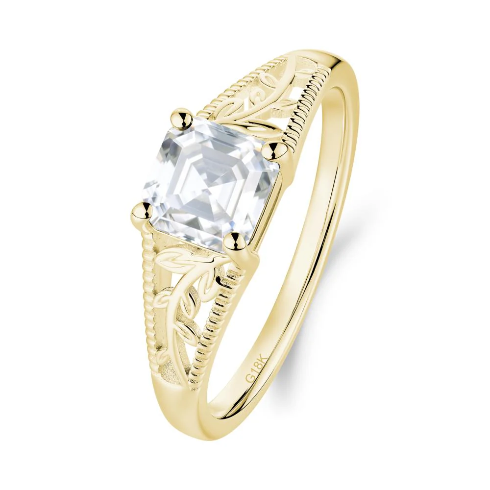 Milgrain and Filigree Leaf Moissanite Ring - Image 2