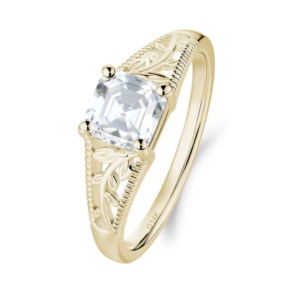 Milgrain and Filigree Leaf Moissanite Ring - Image 3