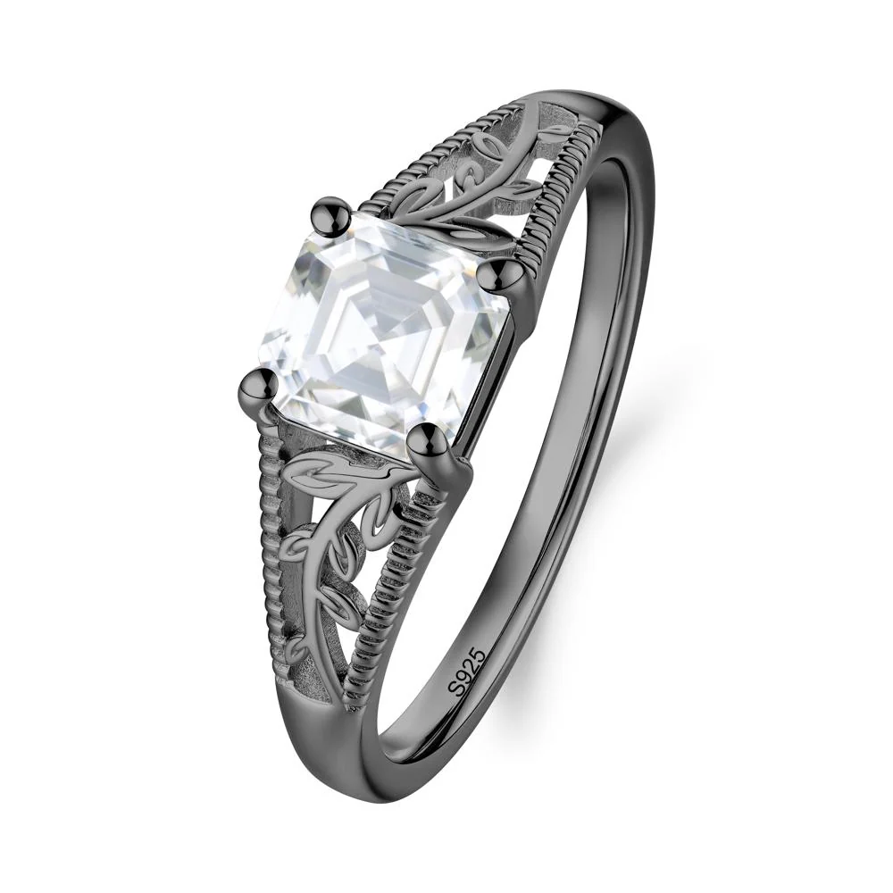 Milgrain and Filigree Leaf Moissanite Ring - Image 4