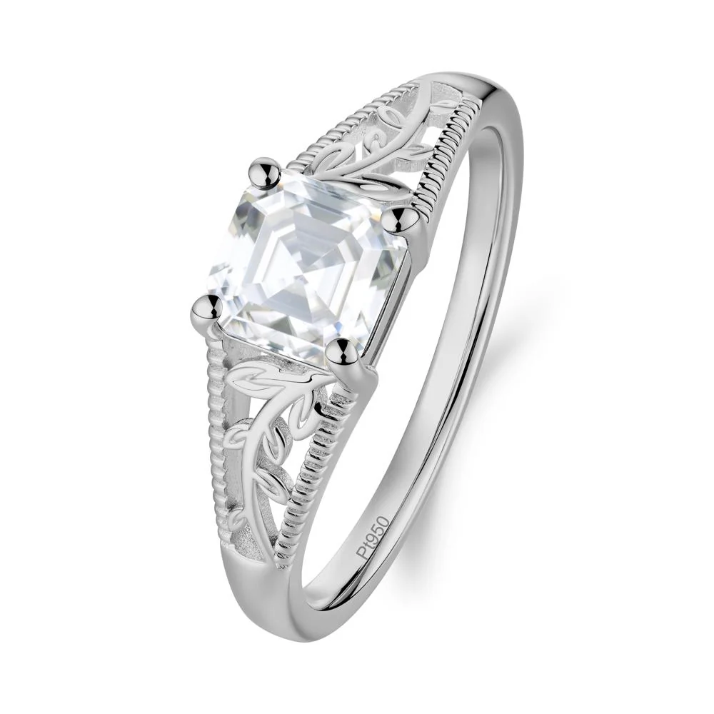 Milgrain and Filigree Leaf Moissanite Ring - Image 8