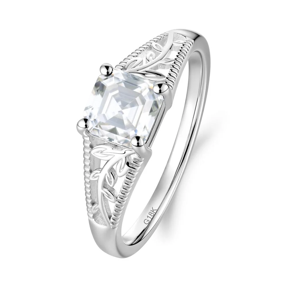 Milgrain and Filigree Leaf Moissanite Ring - Image 9