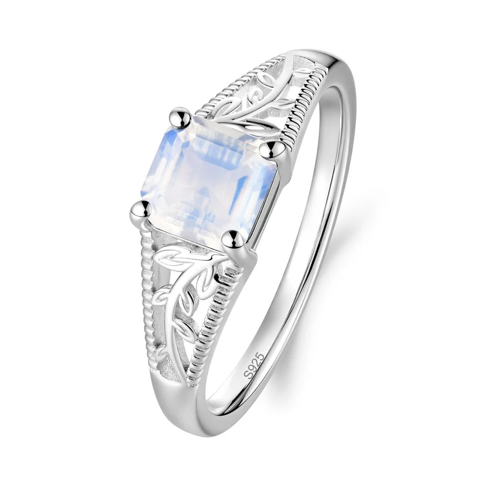 Milgrain and Filigree Leaf Moonstone Ring - Image 9