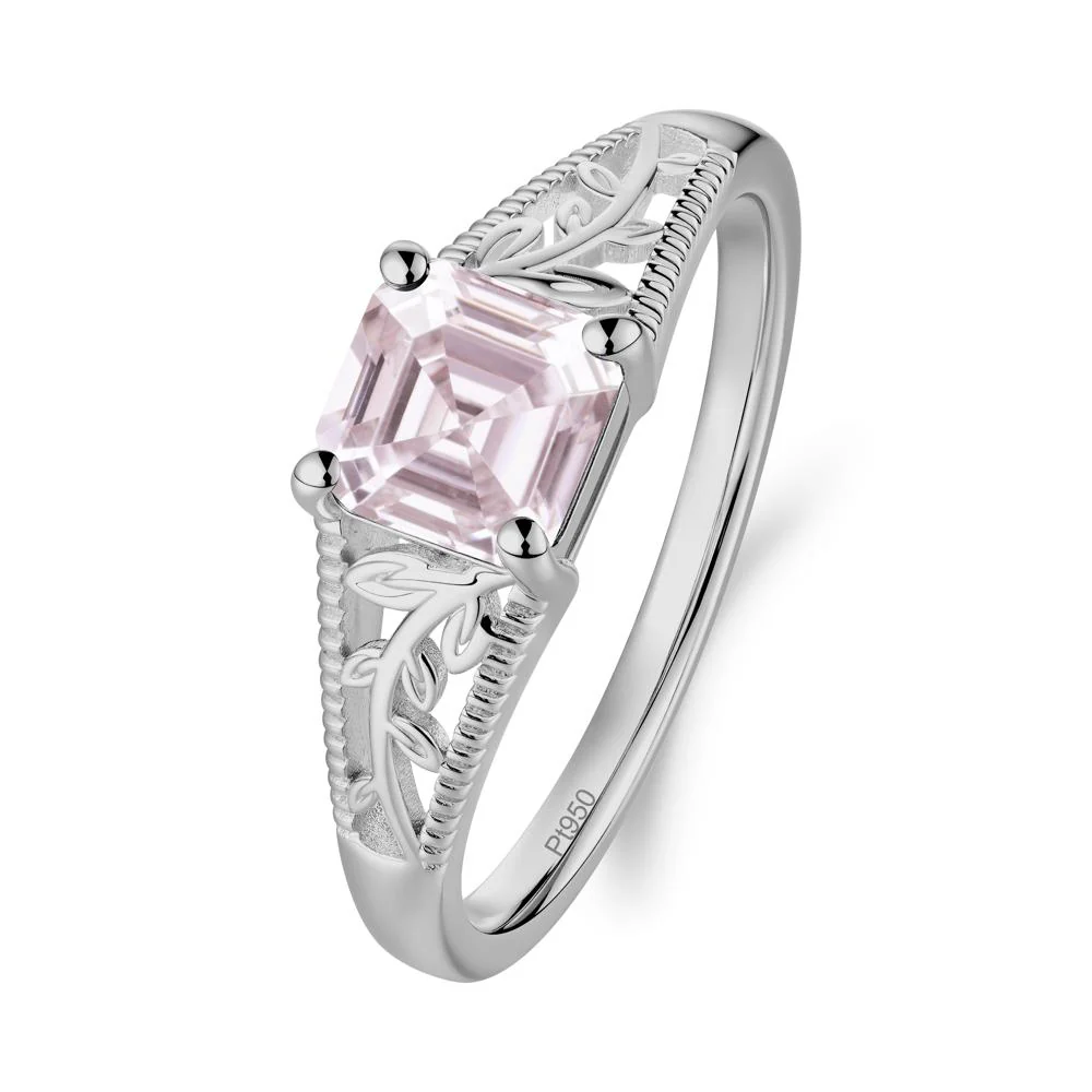 Milgrain and Filigree Leaf Pink Cubic Zirconia Ring - Image 2