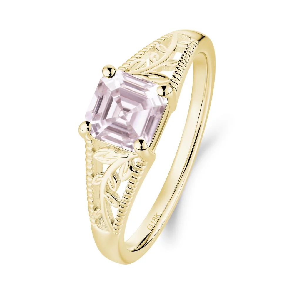 Milgrain and Filigree Leaf Pink Cubic Zirconia Ring - Image 5