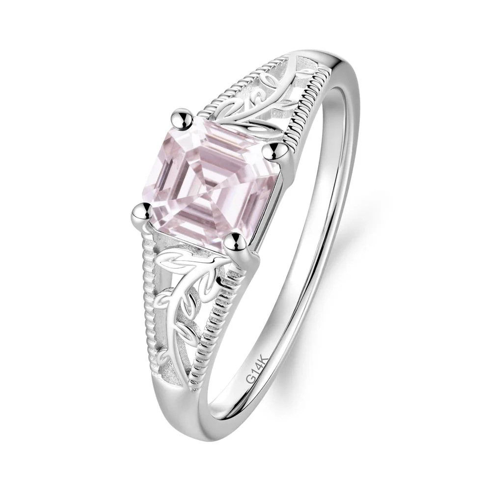 Milgrain and Filigree Leaf Pink Cubic Zirconia Ring - Image 7