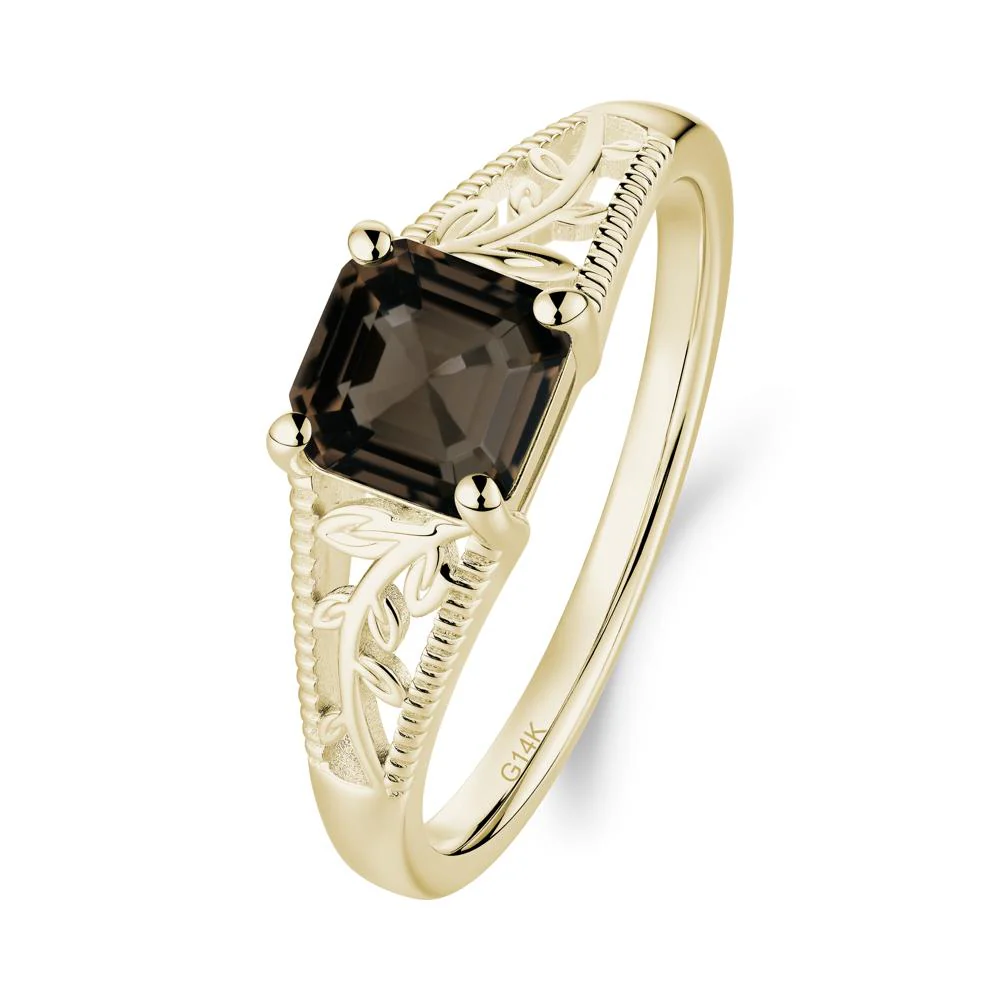 Milgrain and Filigree Leaf Smoky Quartz Ring