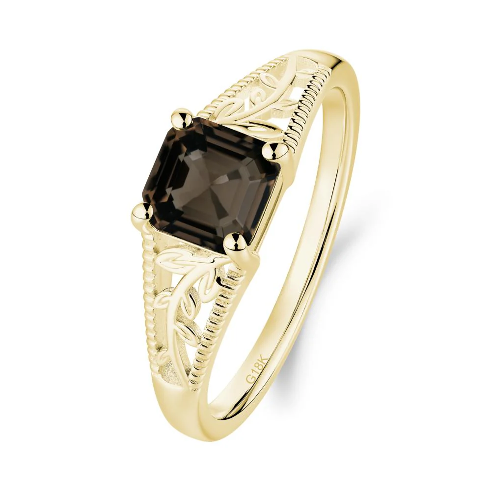 Milgrain and Filigree Leaf Smoky Quartz Ring - Image 4