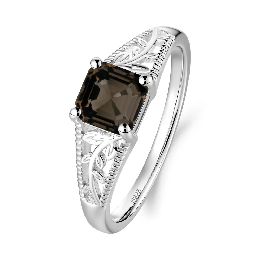 Milgrain and Filigree Leaf Smoky Quartz Ring - Image 6