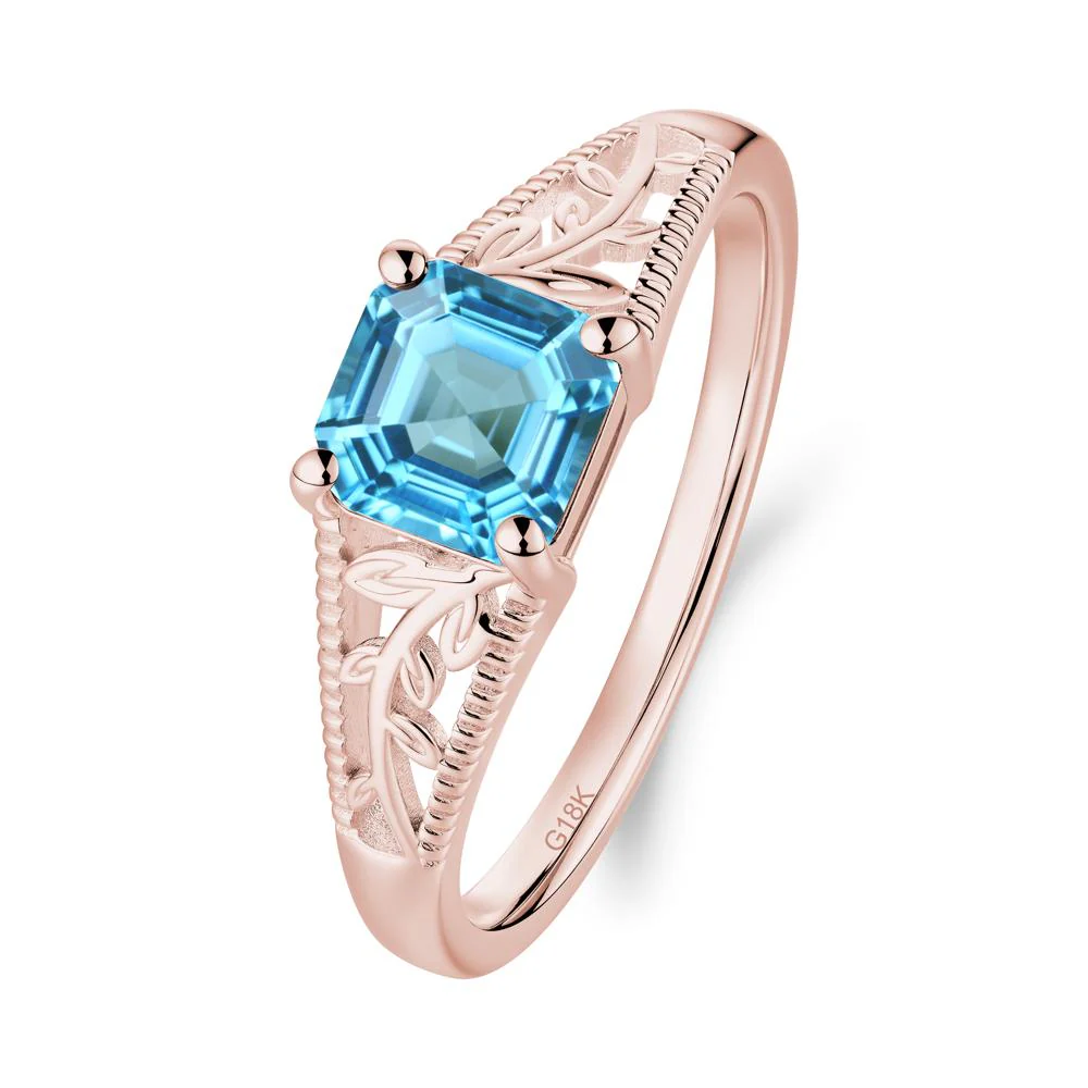 Milgrain and Filigree Leaf Swiss Blue Topaz Ring - Image 6