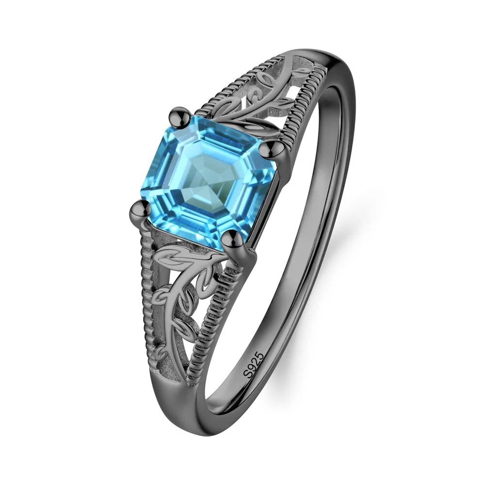 Milgrain and Filigree Leaf Swiss Blue Topaz Ring - Image 7