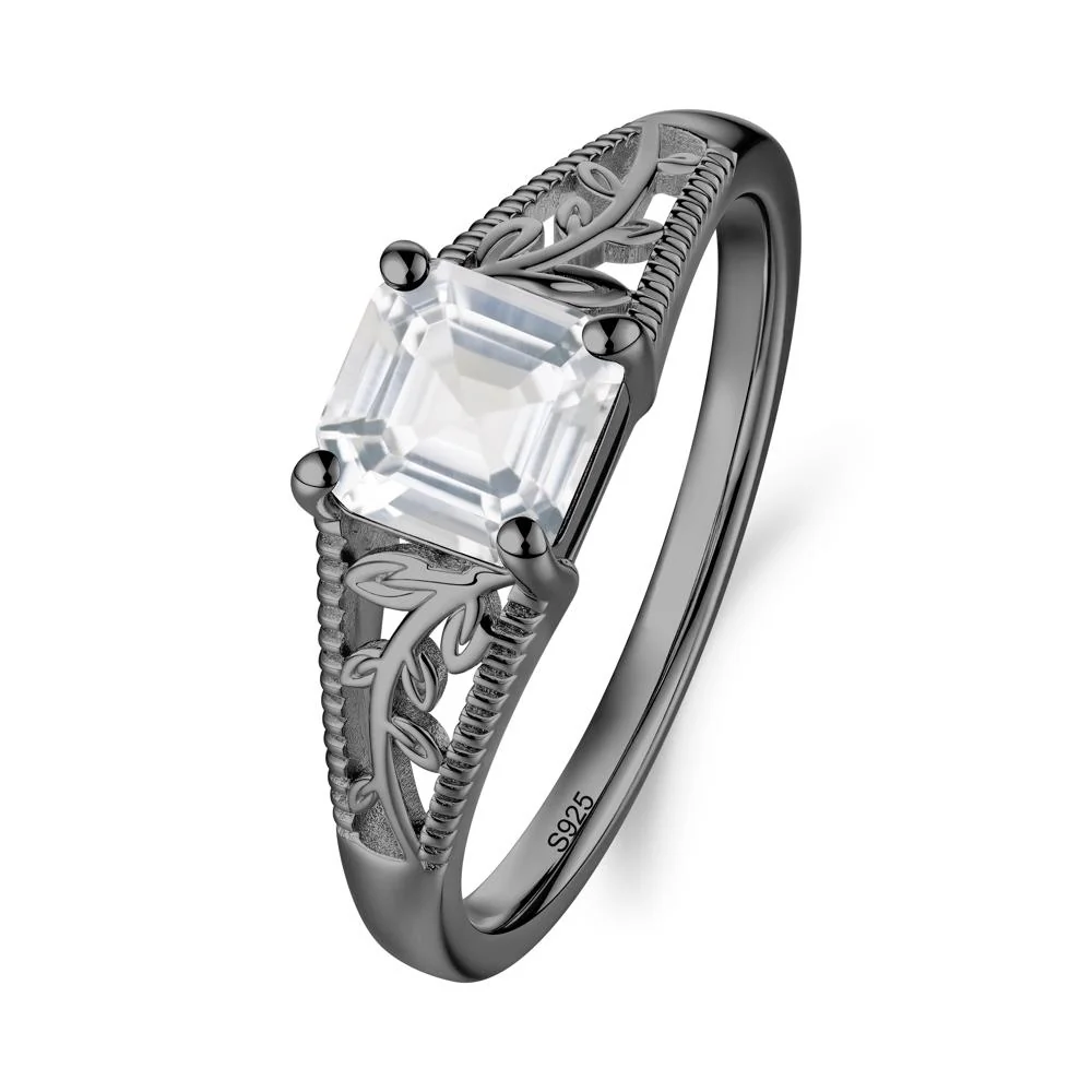 Milgrain and Filigree Leaf White Topaz Ring - Image 2