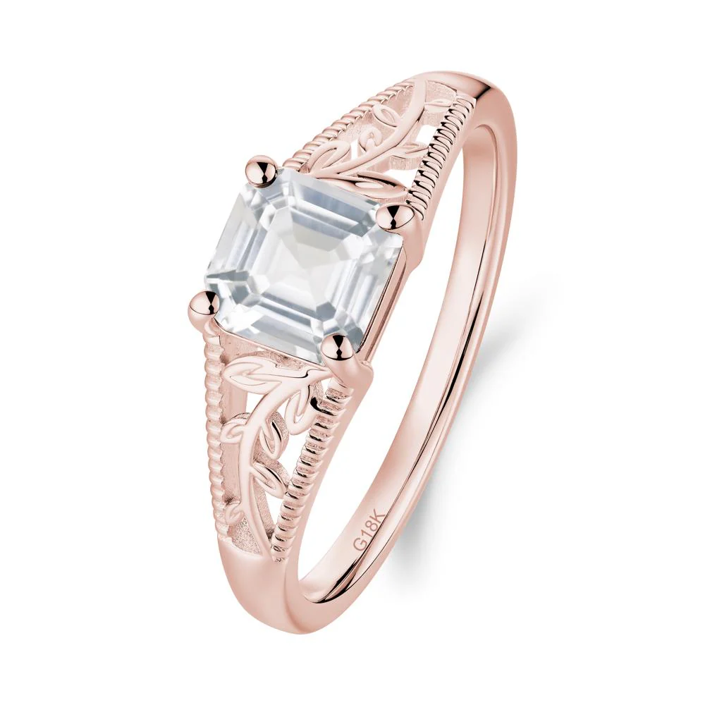 Milgrain and Filigree Leaf White Topaz Ring - Image 7