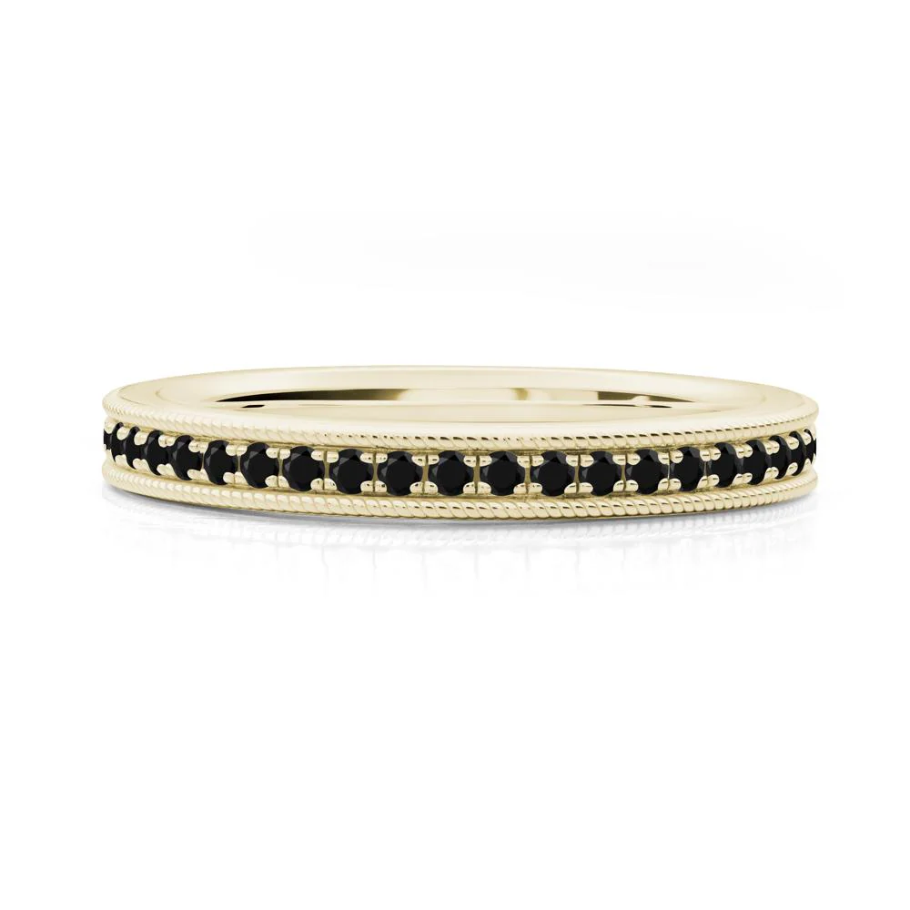 Milgrain Black Spinel Wedding Band