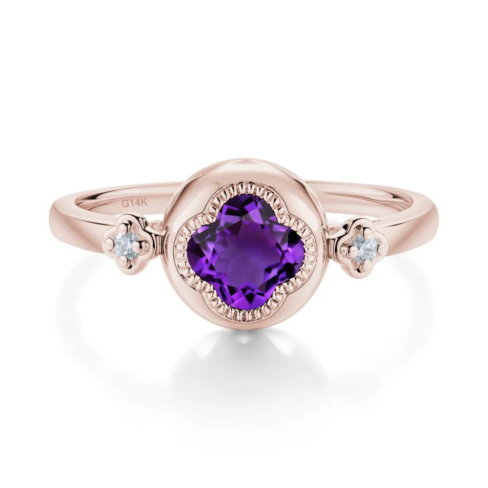 Milgrain Clover Cut Amethyst Ring