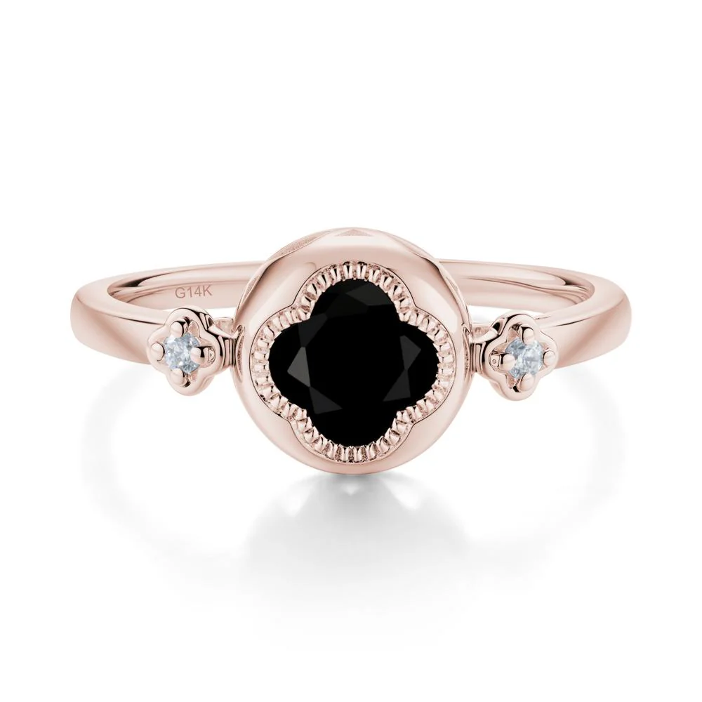 Milgrain Clover Cut Black Spinel Ring - Image 2