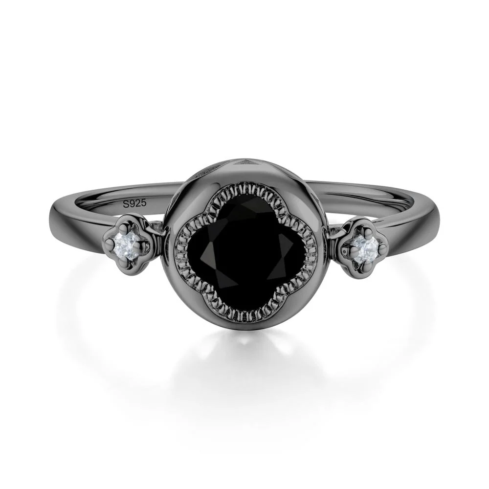 Milgrain Clover Cut Black Spinel Ring - Image 4