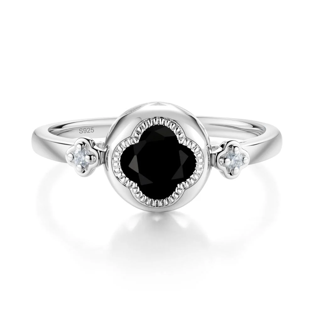 Milgrain Clover Cut Black Spinel Ring - Image 9