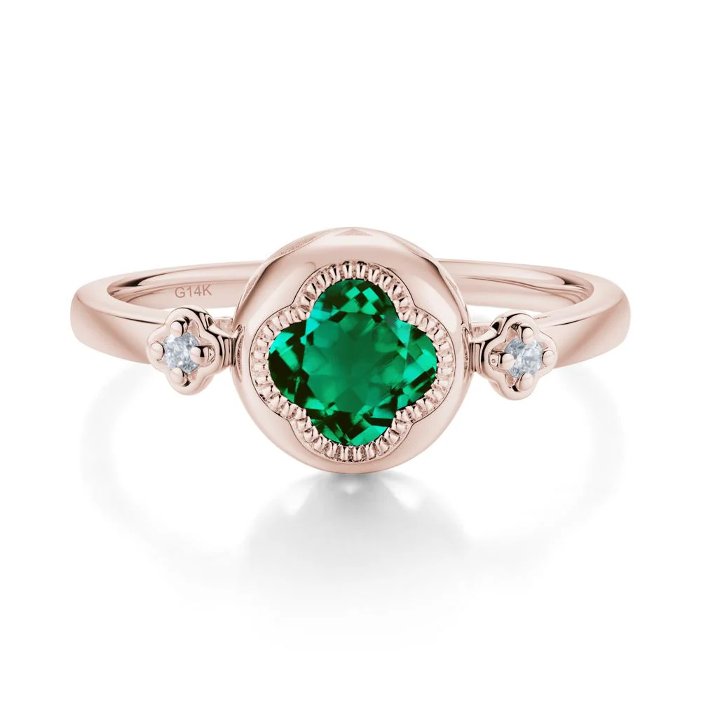 Milgrain Clover Cut Emerald Ring - Image 4