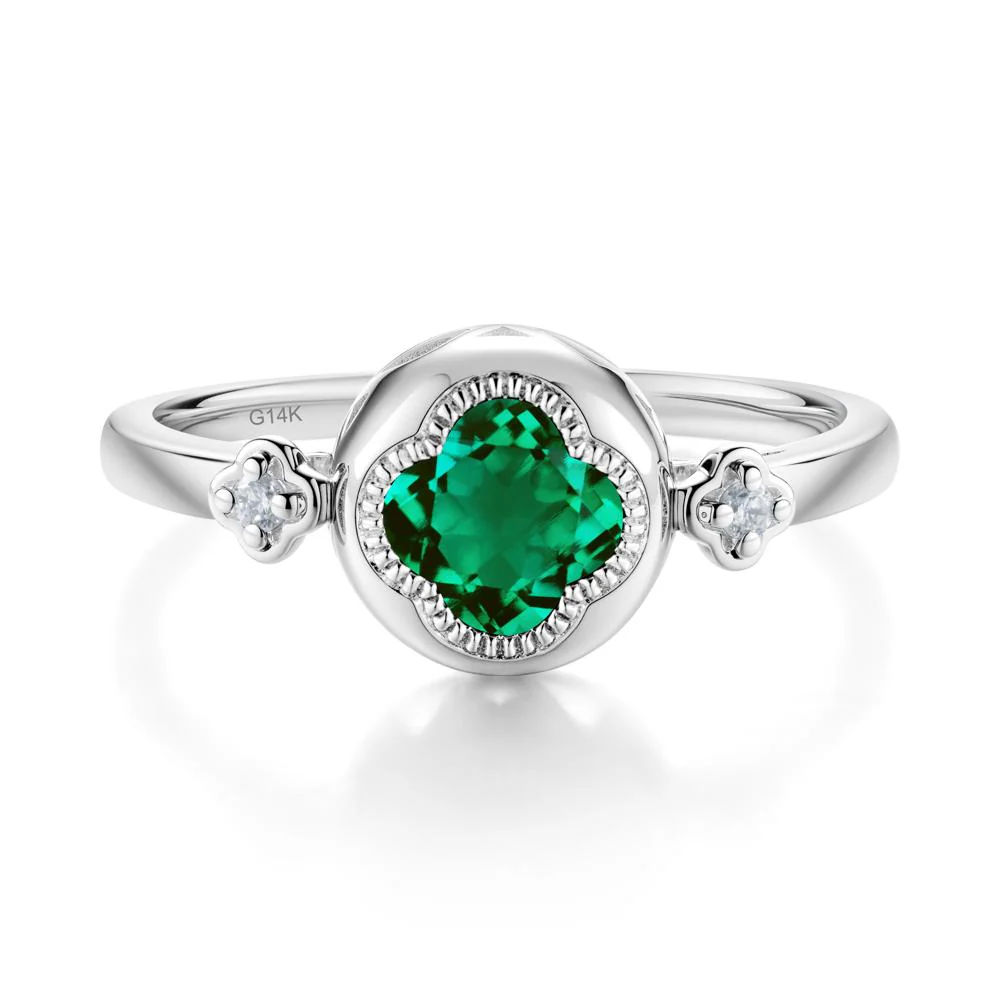 Milgrain Clover Cut Emerald Ring - Image 7