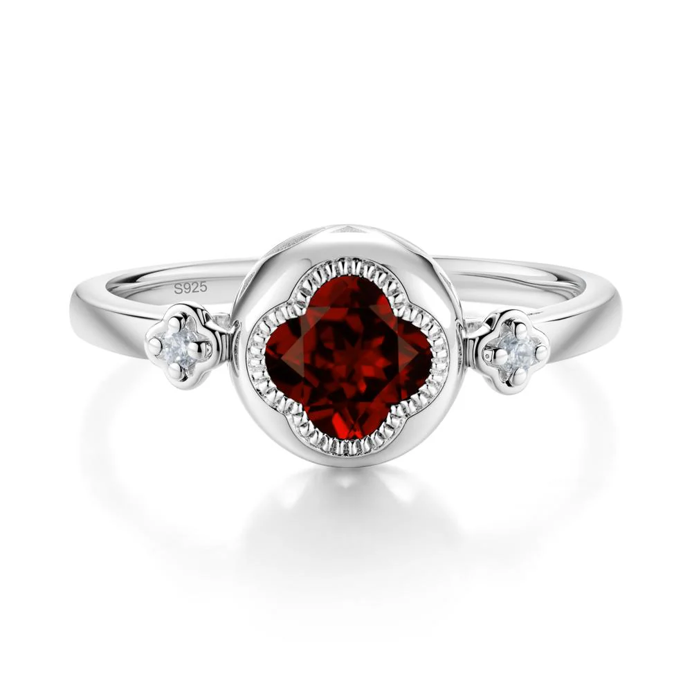 Milgrain Clover Cut Garnet Ring - Image 7