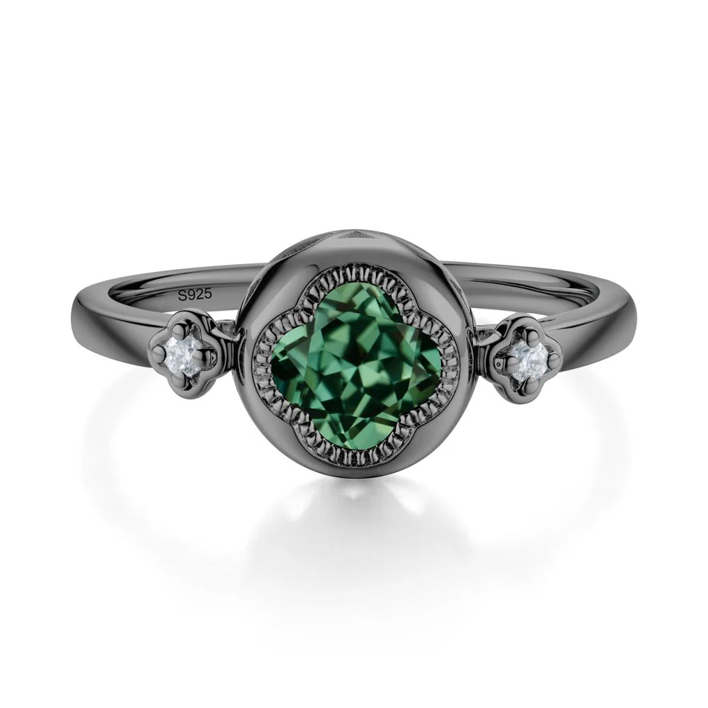 Milgrain Clover Cut Green Sapphire Ring