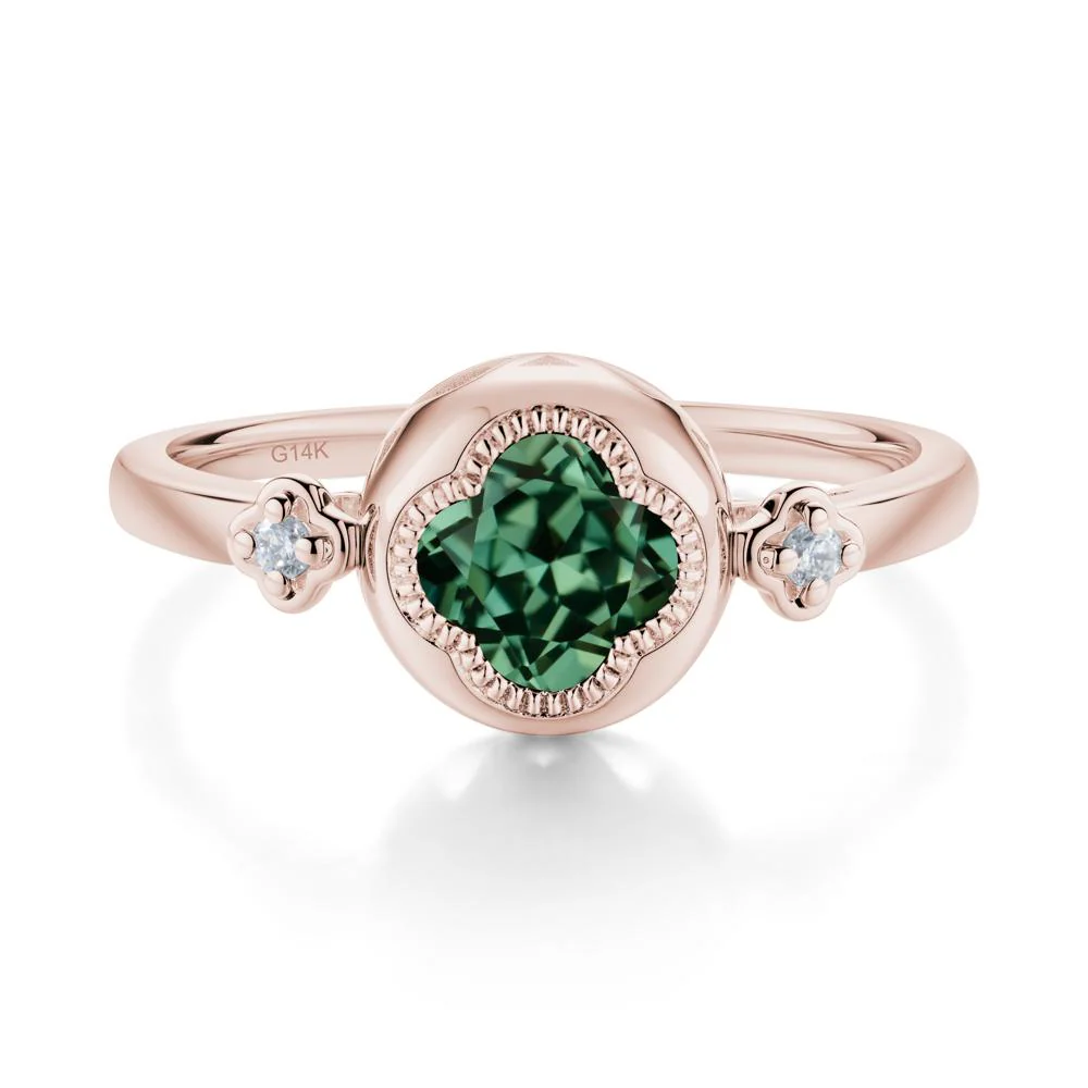 Milgrain Clover Cut Green Sapphire Ring - Image 2