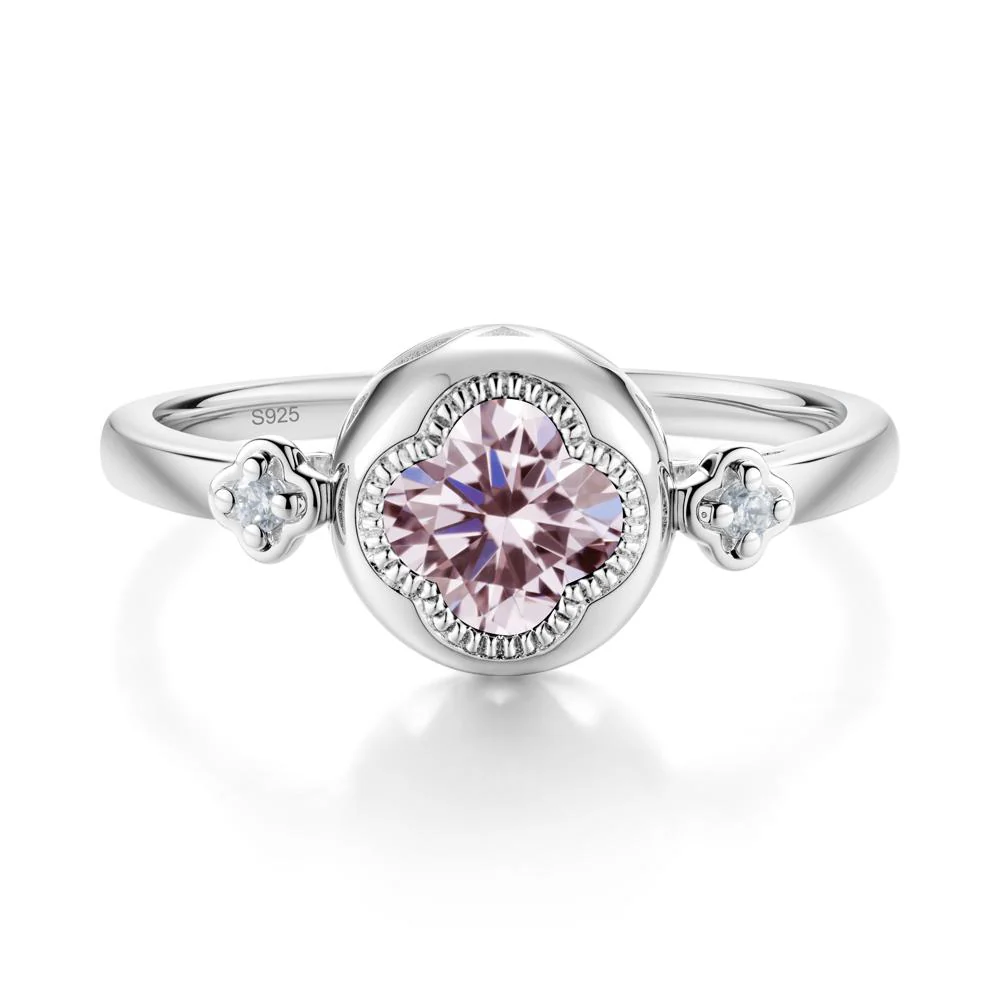 Milgrain Clover Cut Pink Cubic Zirconia Ring - Image 3