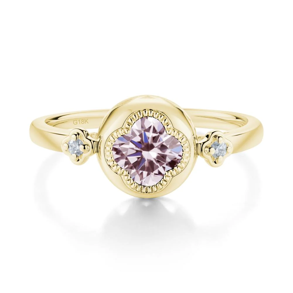 Milgrain Clover Cut Pink Cubic Zirconia Ring - Image 4