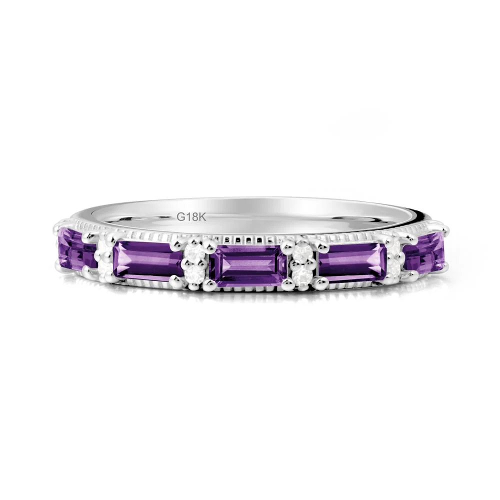 Minimalist Amethyst Baguette Stacking Ring - Image 5