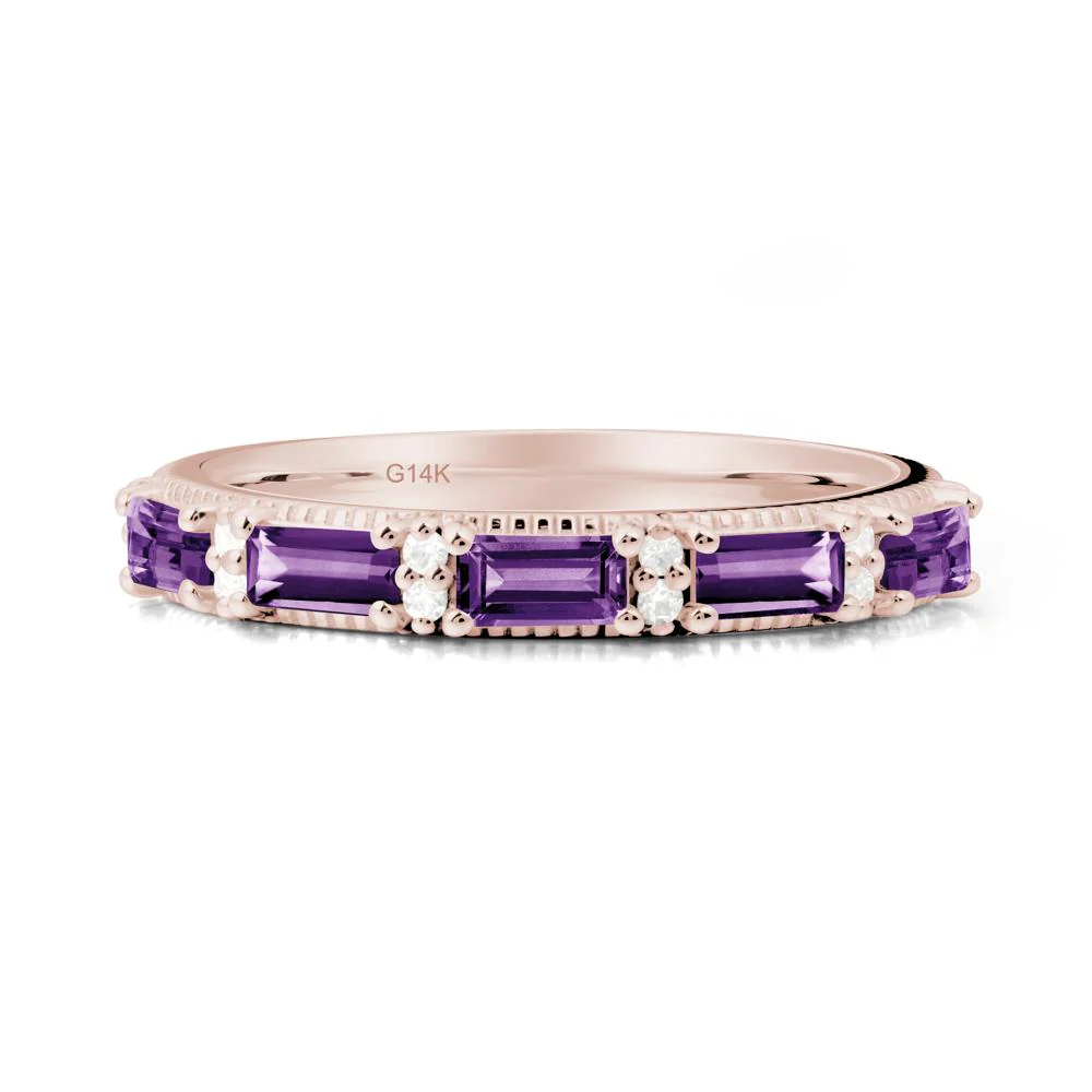 Minimalist Amethyst Baguette Stacking Ring - Image 7