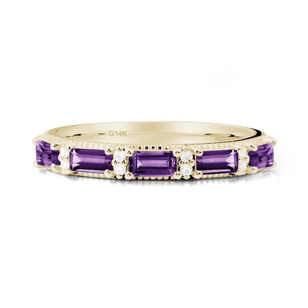 Minimalist Amethyst Baguette Stacking Ring - Image 9