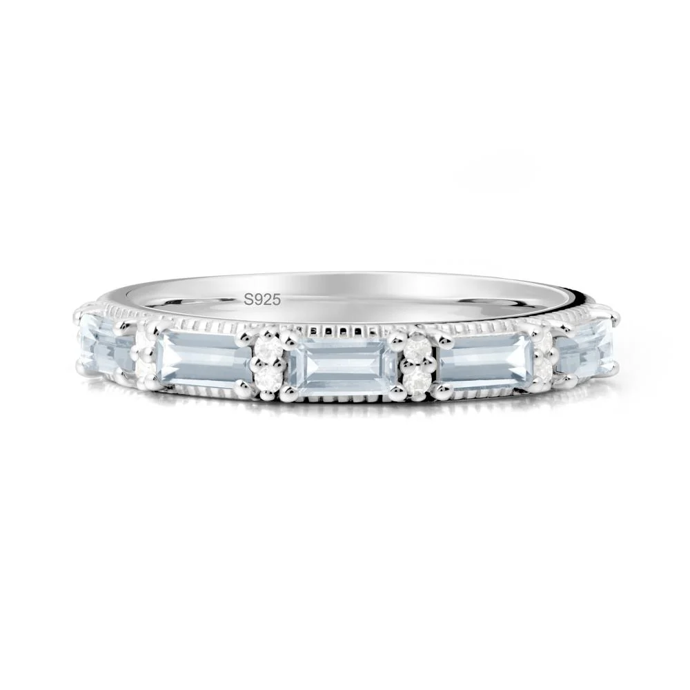 Minimalist Aquamarine Baguette Stacking Ring