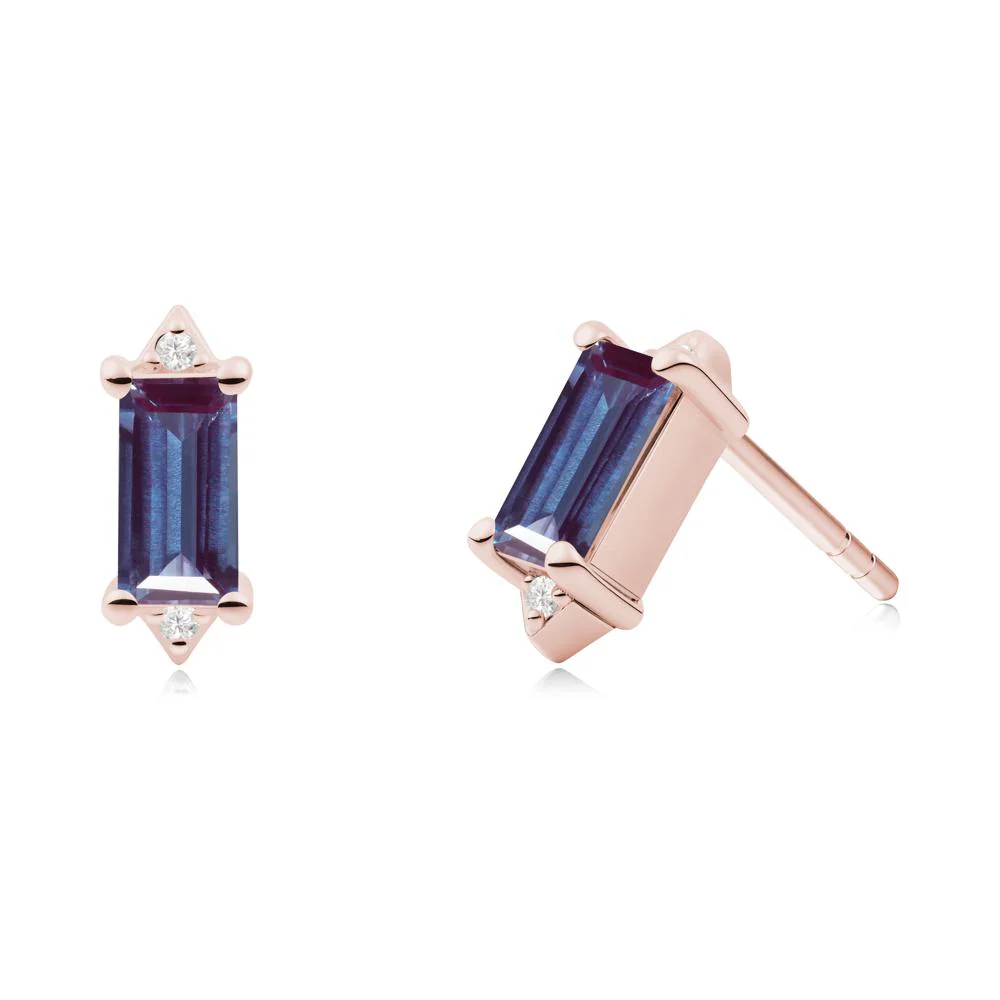 Minimalist Baguette Alexandrite Stud Earrings - Image 3