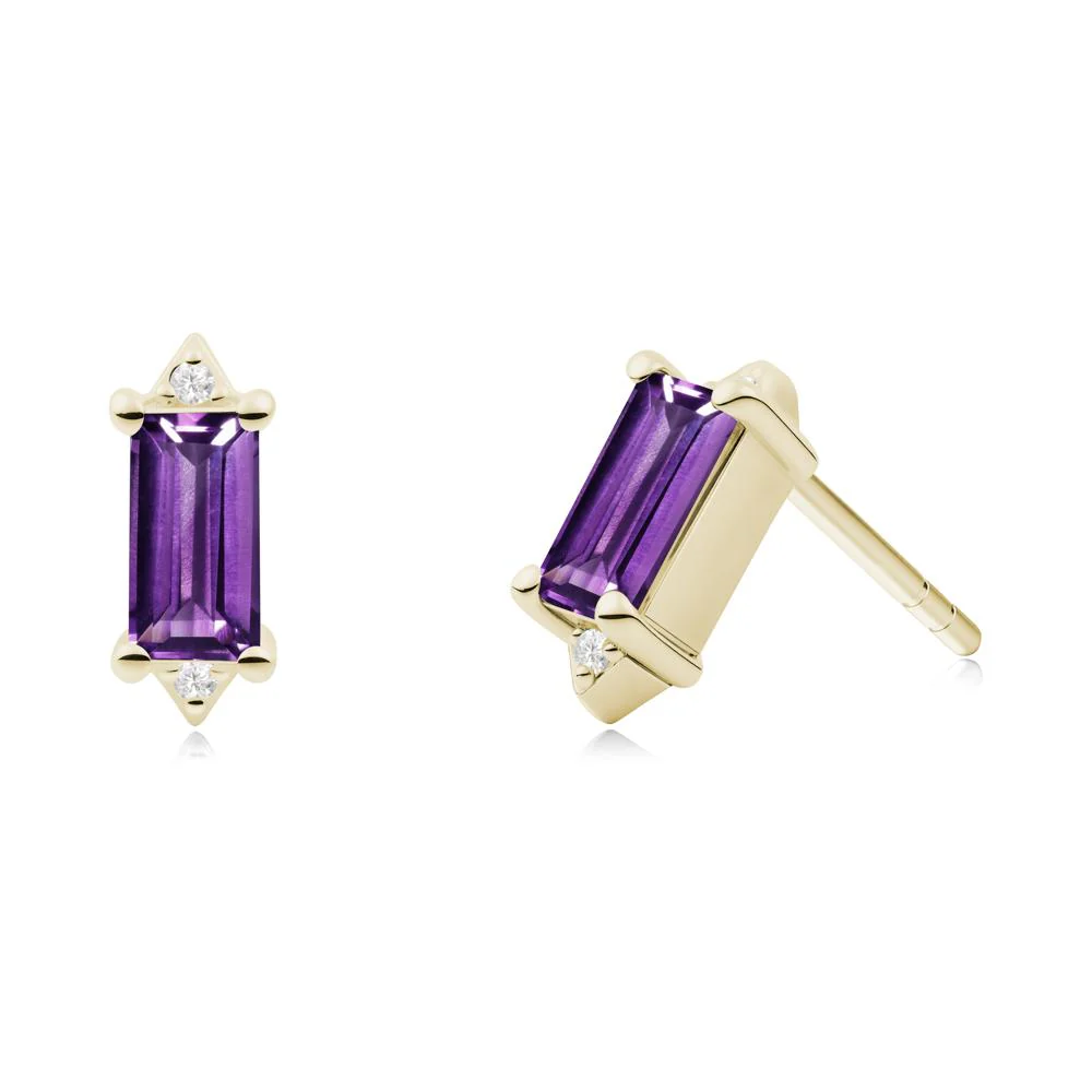 Minimalist Baguette Amethyst Stud Earrings