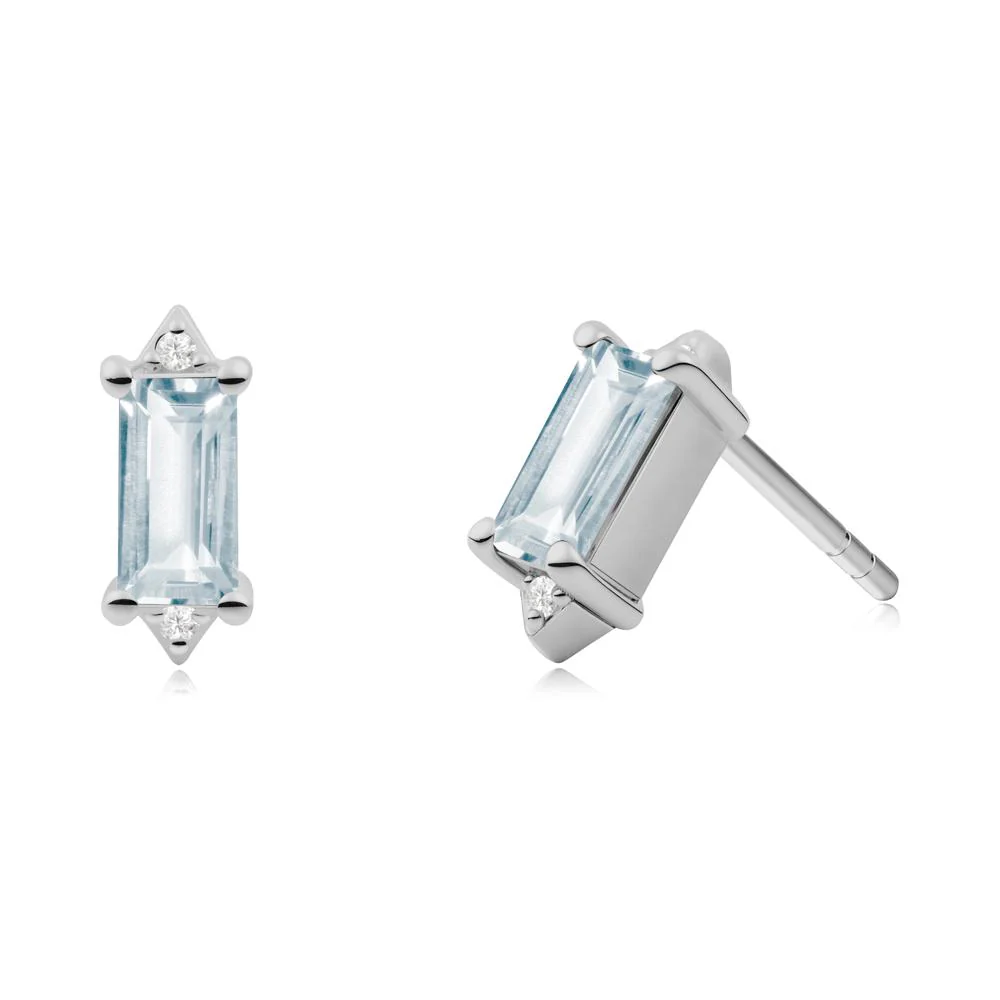 Minimalist Baguette Aquamarine Stud Earrings - Image 5