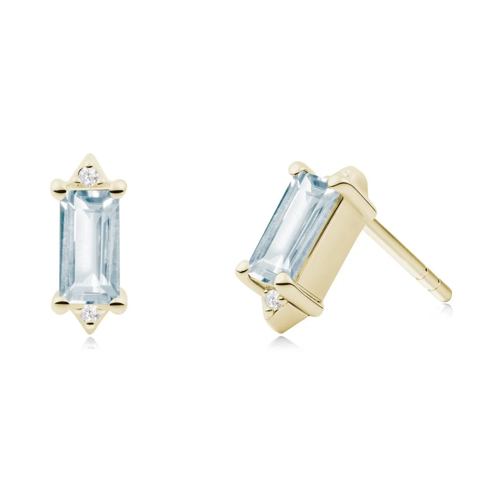Minimalist Baguette Aquamarine Stud Earrings - Image 6
