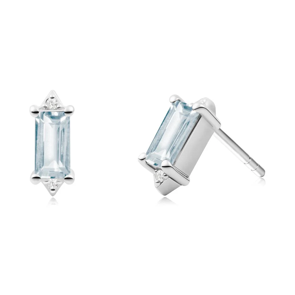 Minimalist Baguette Aquamarine Stud Earrings - Image 8