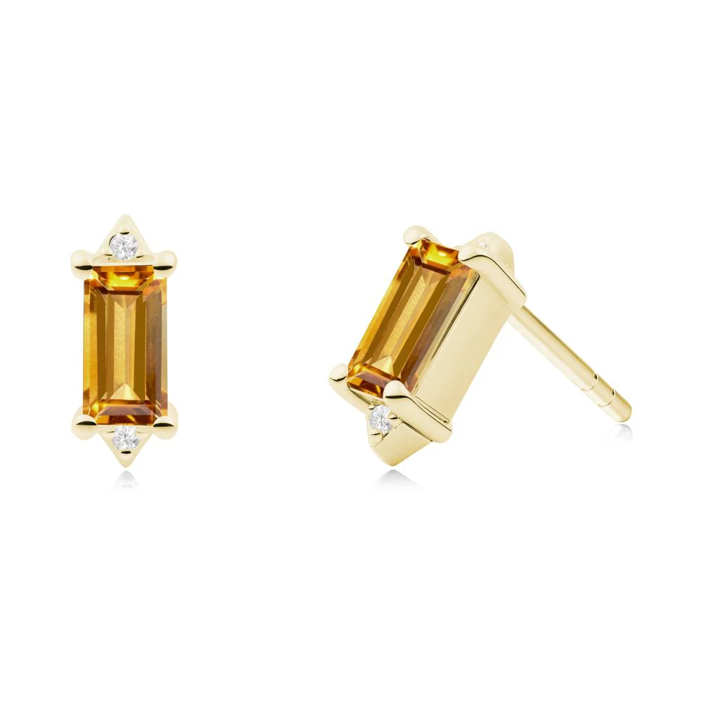Minimalist Baguette Citrine Stud Earrings - Image 2
