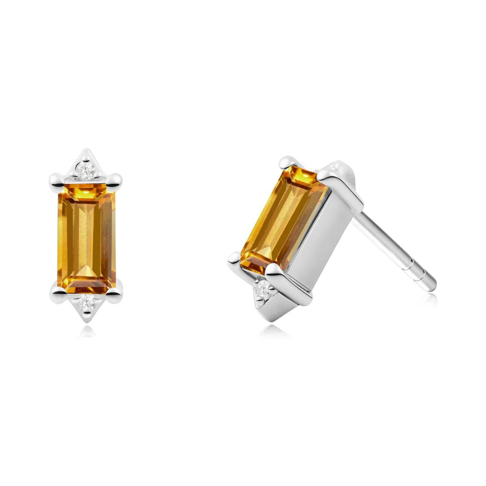 Minimalist Baguette Citrine Stud Earrings - Image 6