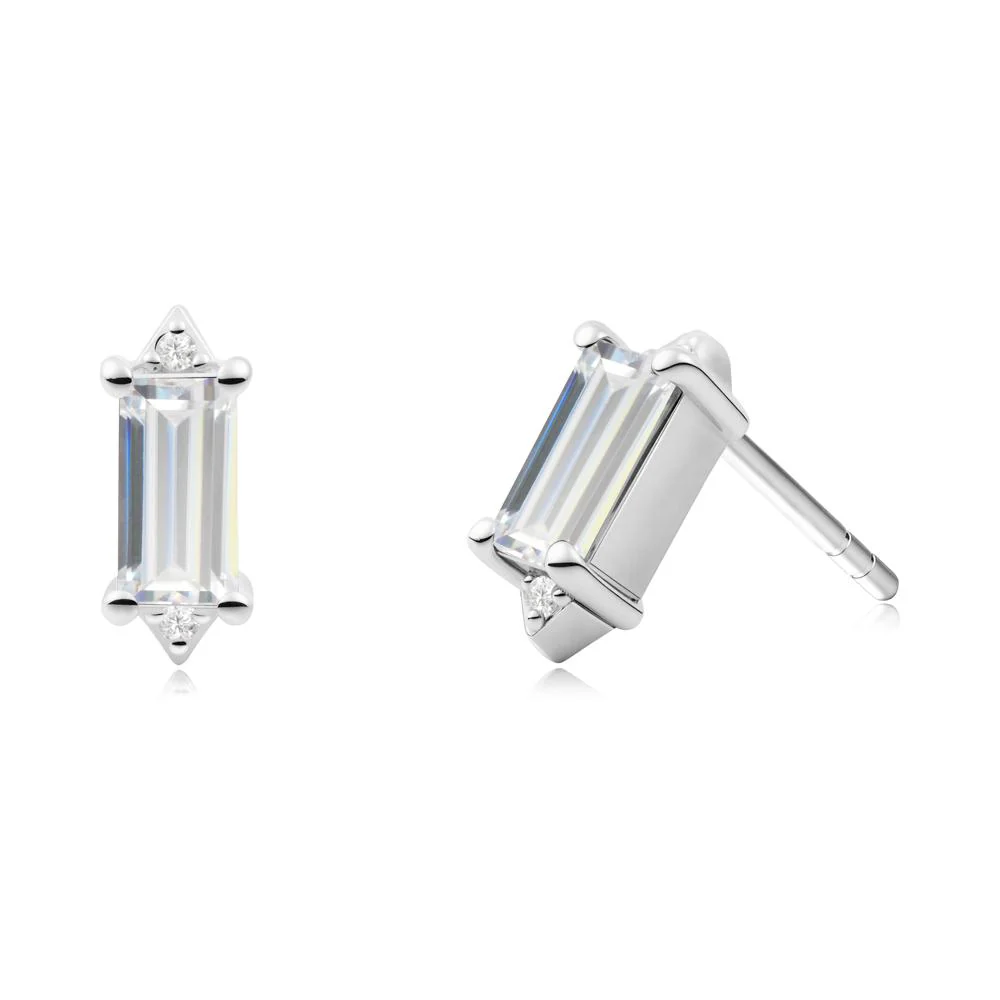 Minimalist Baguette Cubic Zirconia Stud Earrings
